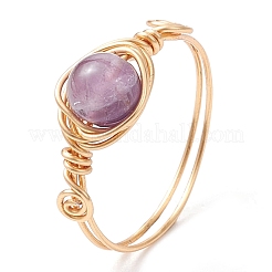 Round Natural Quartz Crystal & Rose Quartz & Quartz & Malaysia Jade & Amethyst Finger Rings&nbsp;RJEW-JR00766