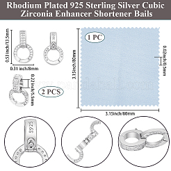 2Pcs Rack Plating 925 Sterling Silver Micro Pave Clear Cubic Zirconia Enhancer Shortener Bails&nbsp;STER-BBC0009-35