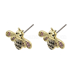 Brass Colorful Cubic Zirconia Bees Stud Earrings&nbsp;EJEW-L261-017G