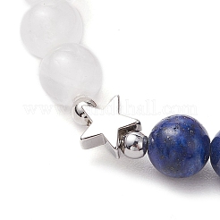 Natural Dyed Mashan Jade & Lapis Lazuli & Quartz Crystal Round Bead Stretch Bracelets for Women Men&nbsp;BJEW-TA00596