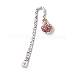 7Pcs Chakra Gemstone Chip inside Heart Glass Wishing Bottle Pendant Bookmarks&nbsp;AJEW-JK00312