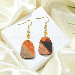 Resin & Walnut Wood Arch Dangle Earrings&nbsp;EJEW-JE05506-03