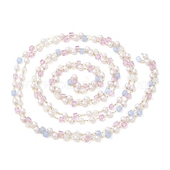 Faceted Cube Glass & ABS Plastic Imitation Pearl Beaded Chains&nbsp;CHS-G026-02KCG-02-1