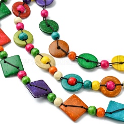 Dyed Natural Coconut Rhombus Beaded 3 Layer Necklaces&nbsp;LS-NJEW-A007-02C