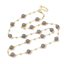 Natural Grey Agate Faceted Flat Round Beaded Chain Necklaces with Matte Brass Beads&nbsp;GG-CBA37F5-01G-12