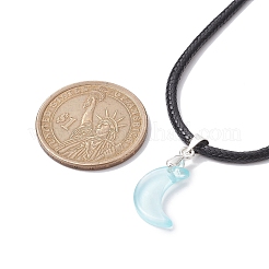 Glass Crescent Moon Pendant Necklaces&nbsp;NJEW-JN04579-03