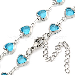 304 Stainless Steel & Glass Heart Link Chain Necklaces&nbsp;NJEW-P315-03P-03