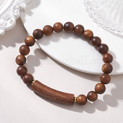 Natural Sandalwood Curved Tube Round Beaded Stretch Bracelets&nbsp;BJEW-TA00725