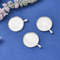 Tibetan Style Alloy Flat Round Pendant Cabochon Settings&nbsp;X-TIBEP-M022-15AS