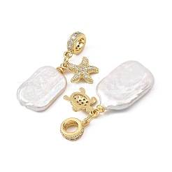 Ocean Natural Baroque Keshi Pearl and Brass Micro Pave Cubic Zirconia European Dangle Charms&nbsp;PALLOY-JF05769