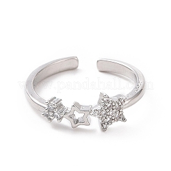 Clear Cubic Zirconia Hollow Out Star Open Cuff Ring&nbsp;RJEW-E072-23P