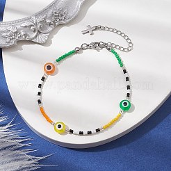 Resin Evil Eye & Glass Seed Beaded Bracelets&nbsp;BJEW-MZ00049