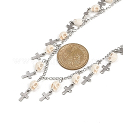 Halloween 304 Stainless Steel Curb Chain Dyed Synthetic Turquoise Tassel Necklaces&nbsp;NJEW-JN05370-02
