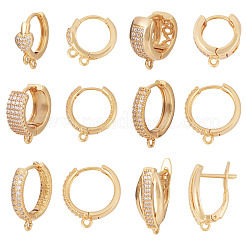 12Pcs 6 Styles Brass Micro Pave Cubic Zirconia Hoop Earring Finding&nbsp;KK-TA0002-57
