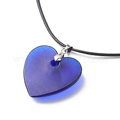 Blue Lampwork Evil Eye Pendant Necklace with Waxed Cord for Women&nbsp;NJEW-JN03955-03