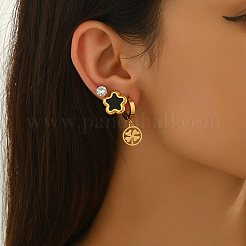 3 Pairs Stainless Steel Flower & Flat Round Earring Sets&nbsp;WL2091