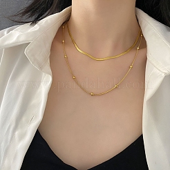 304 Stainless Steel Herringbone & Satellite Chains Double Layer Necklaces&nbsp;BJEW-K257-05G