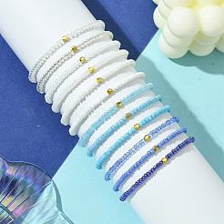 Blue Color Palette Glass Seed Beaded Stretch Bracelet Sets&nbsp;BJEW-MZ00101