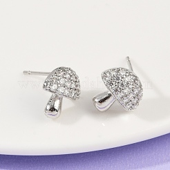 Mushroom Brass Micro Pave Clear Cubic Zirconia Stud Earrings&nbsp;EJEW-F895-17P