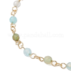 304 Stainless Steel & Natural Agate(Dyed & Heated) Faceted Round Link Chain Anklets&nbsp;AJEW-AN00747-02