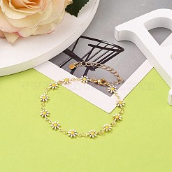 Brass Enamel Daisy Link Bracelets&nbsp;BJEW-JB05674