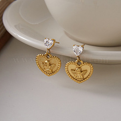 304 Stainless Steel Pave Clear Cubic Zirconia Stud Dangle Earrings&nbsp;WG47F59-01