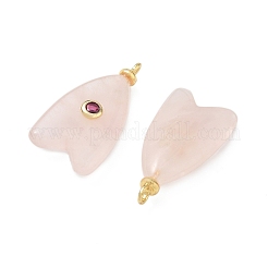 Brass & Natural Rose Quartz & Cubic Zirconia Pendants&nbsp;GG-CBAD360-20G-10