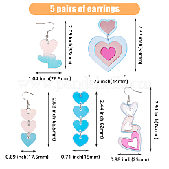 3 pairs 3 style Acrylic Heart Dangle Stud Earrings with Steel Iron Pins for Women&nbsp;EJEW-FI0001-65