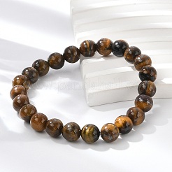 Natural Tiger Eye Round Beaded Stretch Bracelets&nbsp;BJEW-F203-04