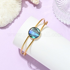 3Pcs 3 Styles Natural Abalone Shell 304 Stainless Steel Open Cuff Bangle Sets with Enamel&nbsp;BJEW-JB14413-01