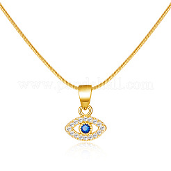Brass Pave Clear and Blue Cubic Zirconia Evil Eye Pendant 304 Stainless Steel Snake Chain Necklaces&nbsp;FS-WGAF7A9-01