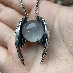 Alloy Angel Wings with Glass Sphere Pendant Necklaces&nbsp;FS-WGA1663-01
