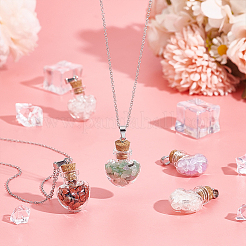 12Pcs 6 Styles Natural Mixed Gemstone Chip Heart Glass Bottle Pendants&nbsp;PALLOY-UN00001