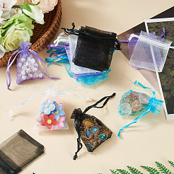 100Pcs 4 Colors Rectangle Organza Drawstring Bags&nbsp;ABAG-TA0002-12
