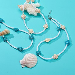 3Pcs 3 Color Dyed Synthetic Turquoise Tortoise & Acrylic Beaded Necklaces Set&nbsp;NJEW-JN04036