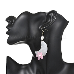 Natural Shell Moon with Flower Dangle Earrings&nbsp;EJEW-JE06759