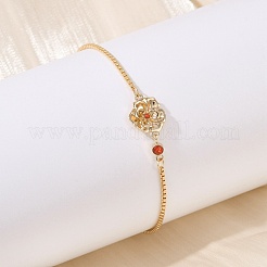 Mother's Day Brass Micro Pave Cubic Zirconia Birthday Flower Link Bracelets&nbsp;BJEW-U031-01G-01
