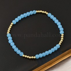 Brass & Glass Round Beaded Stretch Bracelets for Women&nbsp;BJEW-F515-04G