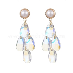 Faceted Teardrop Glass Dangle Stud Earrings&nbsp;EJEW-TA00734