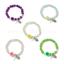 5Pcs 5 Colors Transparent & Frosted Glass Beads Stretch&nbsp;BJEW-JB11494
