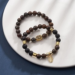 2Pcs 2 Style Dyed Natual & Synthetic Mixed Gemstone Beaded Stretch Bracelets Set&nbsp;BJEW-JB09325