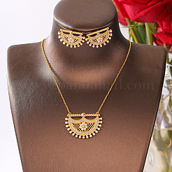 Brass Micro Pave Clear Cubic Zirconia Moon Pendant Necklaces & Stud Earrings Sets for Women&nbsp;QC9389