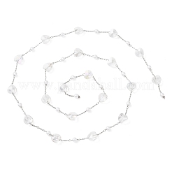 304 Stainless Steel & ABS Plastic Pearl Round Bead & Glass Heart Bead Cable Chains&nbsp;CHS-G048-11P