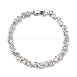 Heart Brass Micro Pave Clear Cubic Zirconia Link Chain Bracelets for Women&nbsp;BJEW-C156-07C-P