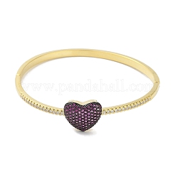 Rack Plating Brass Micro Pave Cubic Zirconia Heart Hinged Bangles for Women&nbsp;BJEW-R317-01A-G