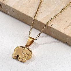 304 Stainless Steel Elephant Pendant Necklaces&nbsp;NJEW-S439-07G