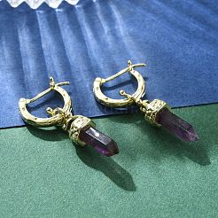 Natural Amethyst Hoop Earrings&nbsp;EJEW-P306-01G-10