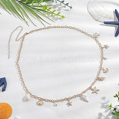 1Pc Summer Beach Alloy Starfish & Natural Shell & Imitation Pearl Tassel Waist Chains for Women&nbsp;AJEW-CY0003-27