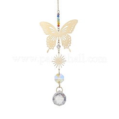 Glass Beads & 201 Stainless Steel Butterfly Hanging Suncatchers&nbsp;HJEW-JM04761-02