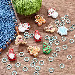 62Pcs 7 Styles Christmas Theme Silicone Focal Beads with 50Pcs Plastic Knitting Stitch Marker Rings&nbsp;SIL-BC0001-07